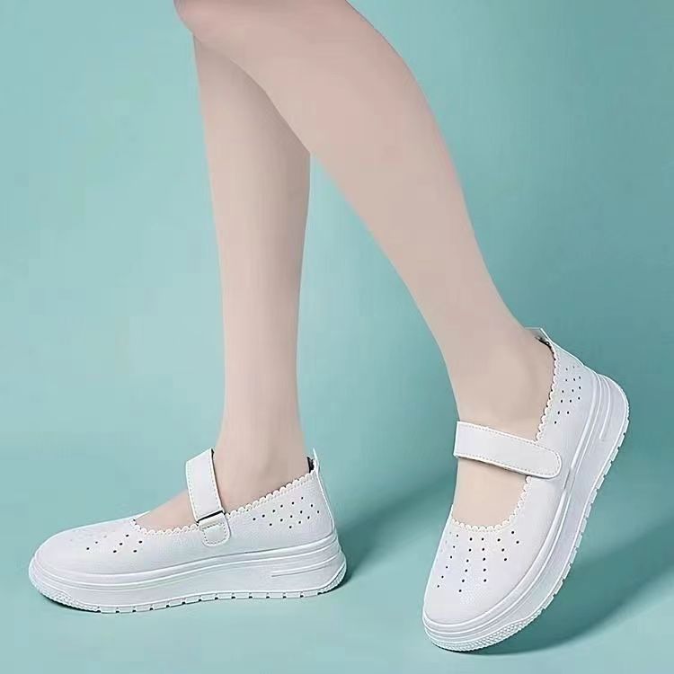 Zapatos de enfermería de verano huecos transpirables antiodor suela suave no se cansa un solo pie zapatos de trabajo médico zapatos blancos