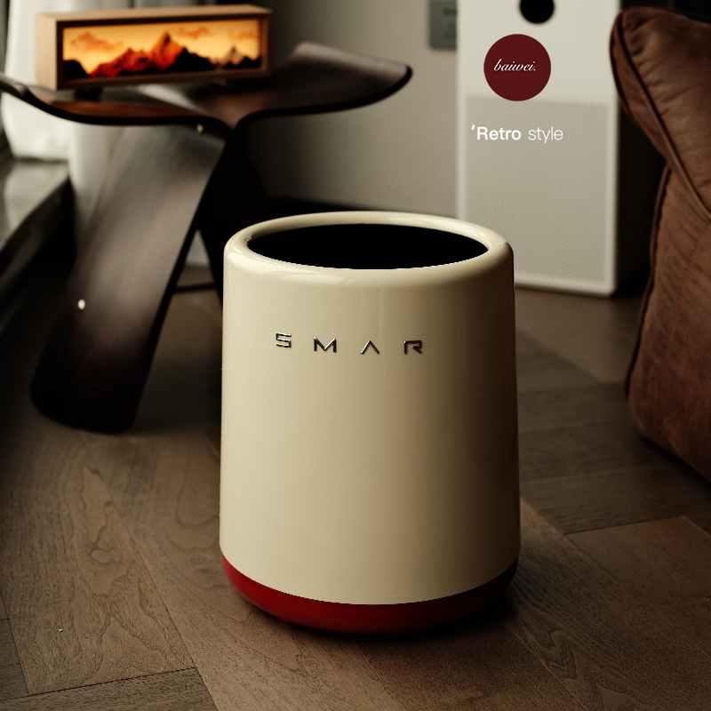 Trash can household living room kitchen bathroom bedroom office light luxury cream paper basket toilet study storage bucket
