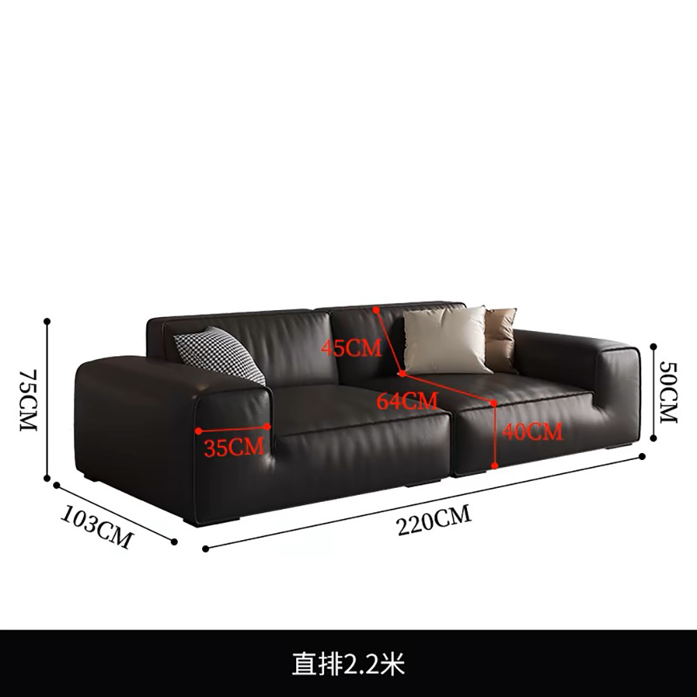 Sofá de piel de cabeza de vaca negra grande con bloque de tofu simple moderno, sala de estar, apartamento pequeño, resistente a los arañazos, cómodo, sofá de piel de vaca real image 9