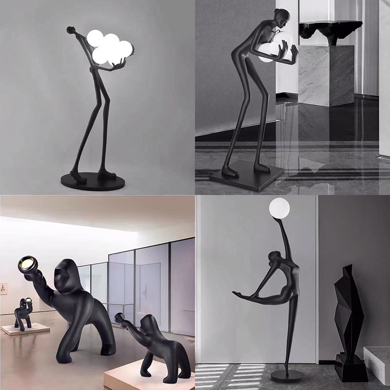 Human figure large sculpture ornaments floor lamp resin creative orangutan lion humanoid ball lamp decorative art