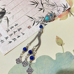 蓝珠水滴发夹女高级感精致发饰发卡古风头饰流苏夹子刘海夹鸭嘴夹
