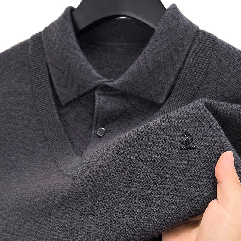 100 순수 양모 스웨터 남자 옷깃 가짜 투피스 스웨터 뉴 푸위안 스웨터 올 매치 니트베이스 셔츠 탑