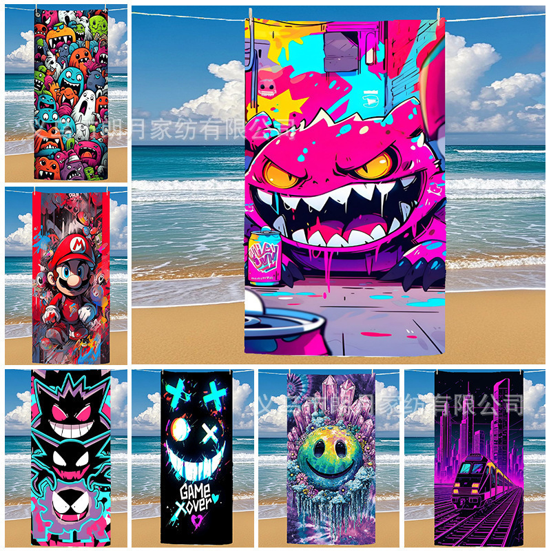 Game Color Microfiber Towel Beach Towel Digital Printed Towel Beach Bath Towel Yoga Mat Wholesale Cross Border