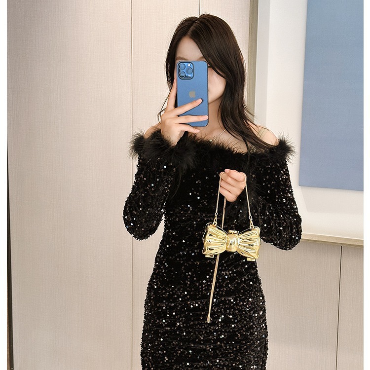 2025 nueva bolsa de cena transfronteriza bolsa de acrílico bolsa de flores de perla brillante bolsa de arco mini bolsa de lápiz labial