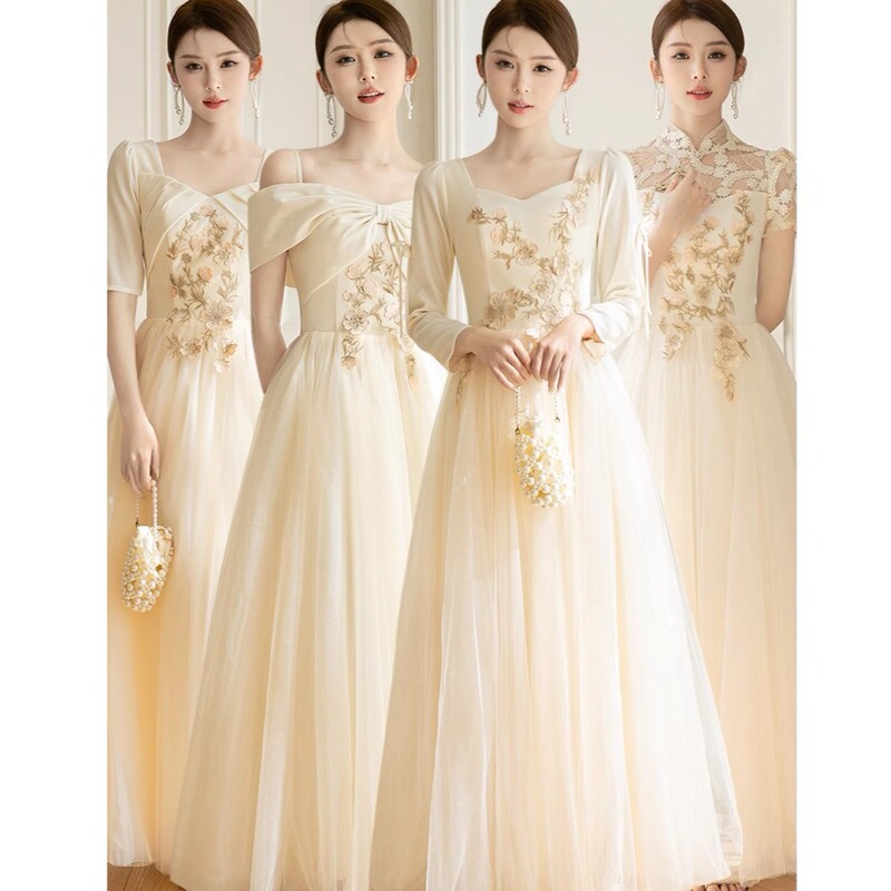 Champagne-Colored Velvet Bridesmaid Dress for Women 2026 New Long-Sleeved Niche Fashion Style Sister Group Dress Can Be Worn Casually Champagne-Colored Velvet Bridesmaid Dress for Women 2026 New Long-Sleeved Niche Fashion Style Sister Group Dress Can Be Worn Casually