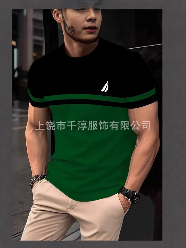 速卖通TEMU爆款男士时尚圆领T恤简约休闲男士条纹图案T恤舒适批发|undefined