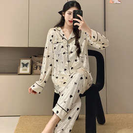 2025韩版女款妈妈可爱  秋冬季睡衣女金丝绒翻领甜美家居服