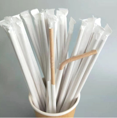 Desechables biodegradables bolsa de papel Kraft sola bolsa de papel de boca plana de paja de papel puntiagudo jugo de leche té bebida paja