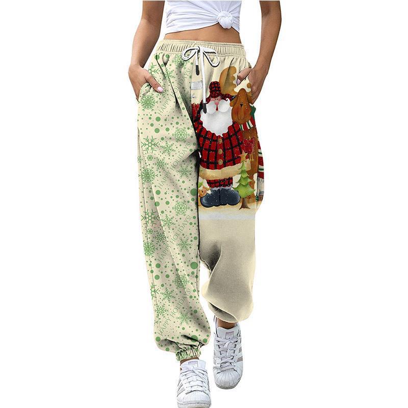 Pantalons décontractés pour femmes imprimés sur le thème de noël, leggings amples à cordon de serrage, pour l'automne droit, nouvelle collection_voghion.com
