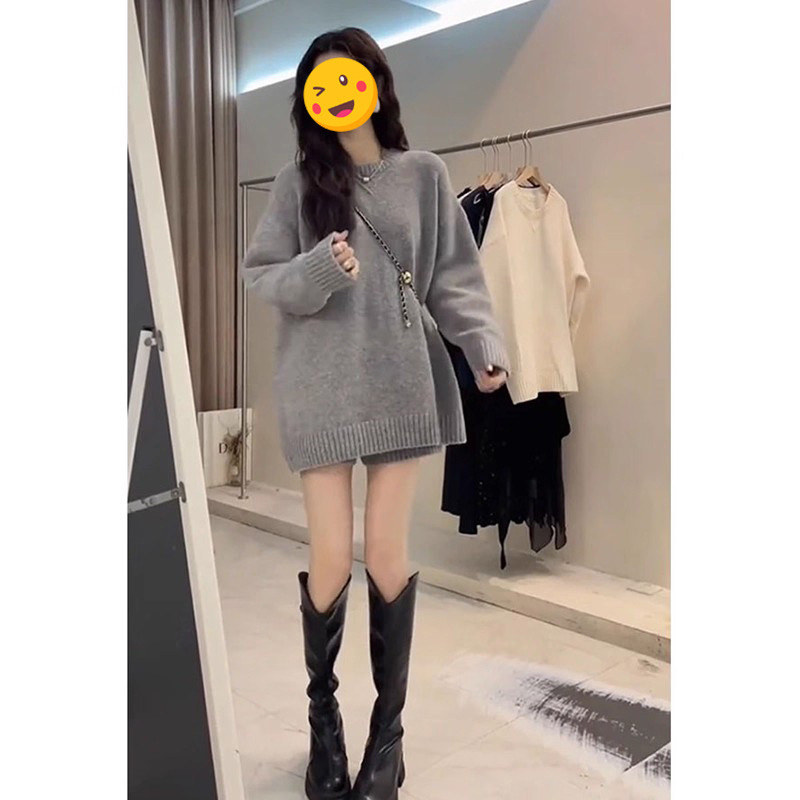 少女感别致穿搭两件套2025秋冬慵懒风时尚宽松长袖毛衣高腰短裤潮|undefined