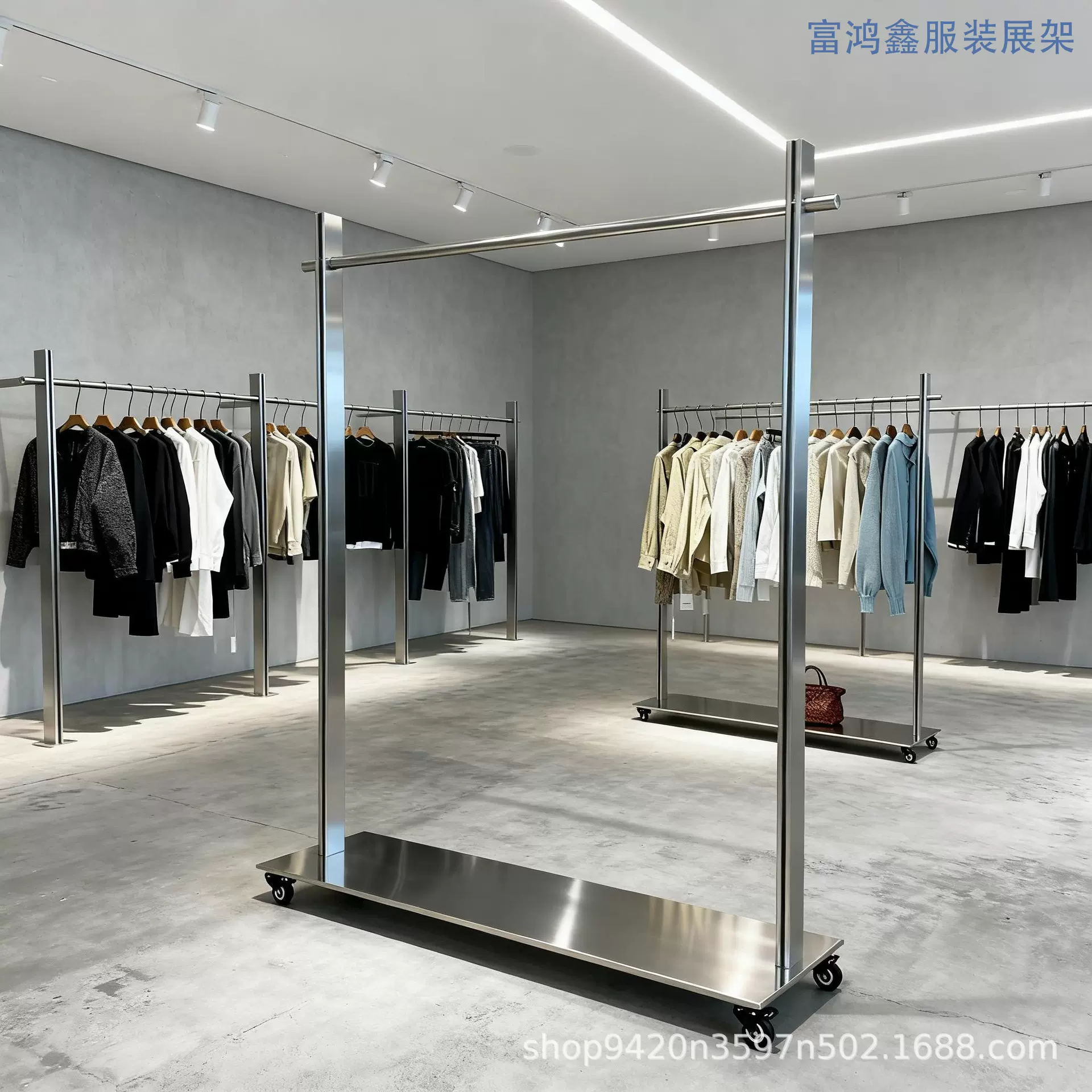 商场常用衣服展示架不锈钢落地服装店可推拉陈列架衣服架中岛架