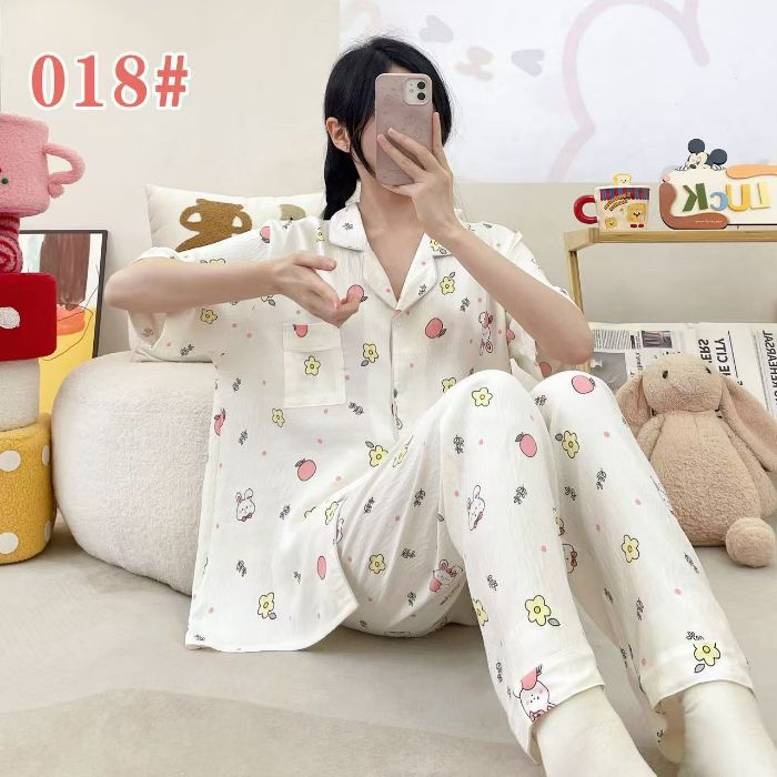 Estilo explosivo transfronterizo spot verano pantalones de manga corta cardigan solapa pijamas de dibujos animados lindo nube femenina algodón cómodo servicio a domicilio