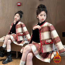 女童装秋冬套装中大童新款小香风夹棉加厚年服网红时髦洋气两件套