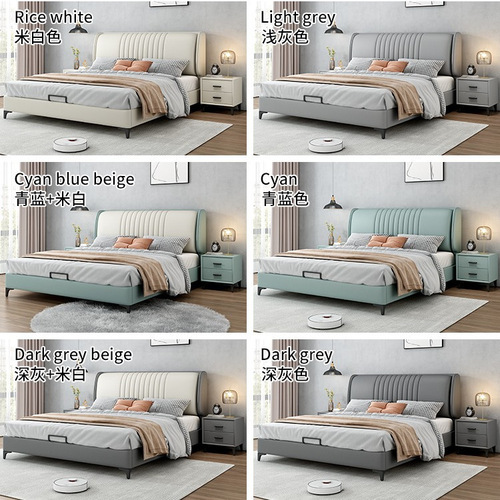 Italian Minimalist Tech Fabric Bed 1.8m 1.5m Modern Simple Luxury Double Leather Bed with Soft Pack and Real Wood
