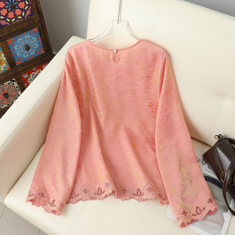 2026 New Fashion New Chinese Style Chiffon Top for Women, Loose Round Neck, Three-Quarter Sleeves, Embroidered Hollow Design, Stylish for Moms, Summer 2026 New Fashion New Chinese Style Chiffon Top for Women, Loose Round Neck, Three-Quarter Sleeves, Embroidered Hollow Design, Stylish for Moms, Summer