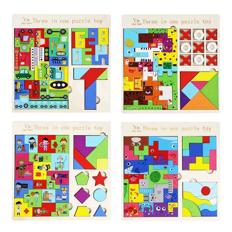 Tetris divertido rompecabezas tres en uno, ejercicio de bloques de construcción, coordinación ojo-mano del bebé, combinación de formas, juguetes educativos image 1