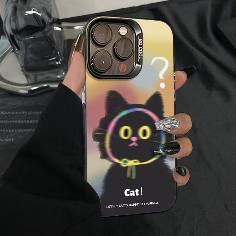 Misty Cat Adecuado para Apple 16Promax Funda para teléfono móvil Personalidad Yuan Qi Shell iPhone15/14/13 Europa y América 12