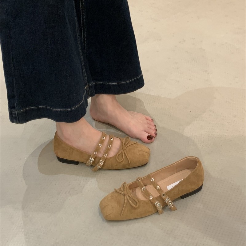 法式交叉皮带扣芭蕾舞鞋女2025新款红色玛丽珍鞋小香风蝴蝶结单鞋|undefined