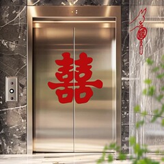 新築の結婚エレベーターの扉の喜字は結婚式の扉を飾る専用の厚い不織布の階段の結婚部屋の配置を貼ります。