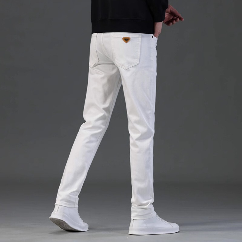 Cross-Border 2025 Four-Season Men's Jeans Black and White Cross-Border European Light Luxury Trendy Slim Fit Versatile Pants