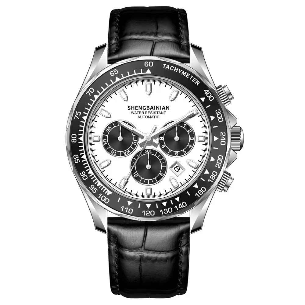 Three-eye Six-pin Panda Multi-function Automatic Mechanical Men's Watch Sports Luminous Waterproof Leather High School Student