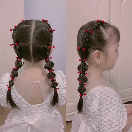 Children's creative candy color beads, strong pull and continuous knotting of hair ties, hair ropes, girls' high-elastic hair-tying red bean rubber bands