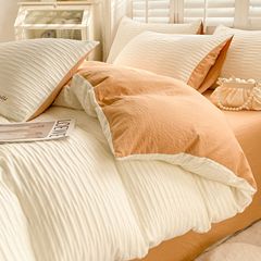 ins北歐風泡泡紗水洗棉純色四件套被套床單套件宿舍三件套批發