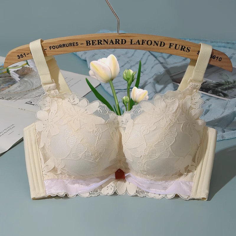 Women's underwear small chest push up breast support anti-sagging thickened wireless bra women's lace bra suit