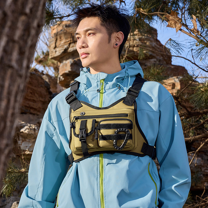 Tactical vest chest bag, multifunctional functional cycling workwear vest, double-shoulder motorcycle-specific running backpack