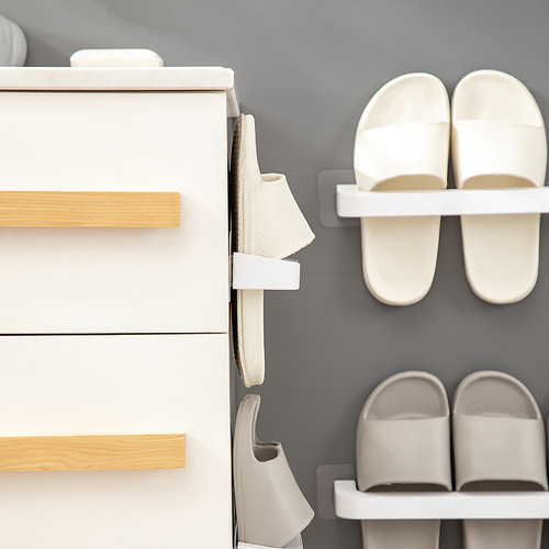 Bathroom wall hanging single pole punch-free slipper rack porch wall side wall hanging multifunctional shoe storage rack