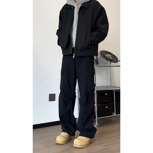Black Large Pocket Umbrella Soldier Tooling Pants Men's Spring and Autumn American Style High Street Pleated Logging Pants Loose Casual Straight Pants