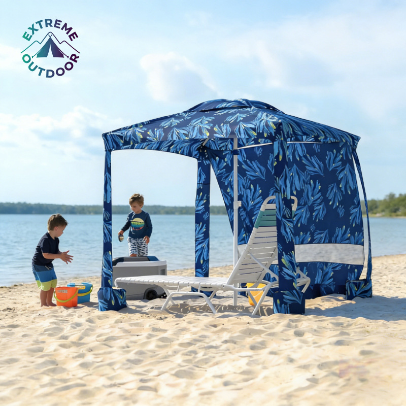 Beach Canopy, Easy to Set up and Take Down, Cabin Tent with Sandbags, Instant Sun Shelter with Side Walls
