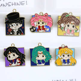 合金滴油卡通美少女头像耳环耳饰钥匙扣吊饰 diy饰品配件手工材料