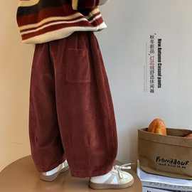 童装秋冬加绒加厚灯芯绒阔腿裤2025新款安可拉红洋气保暖休闲长裤