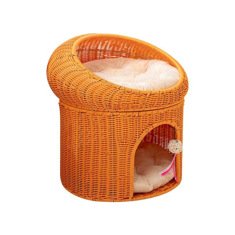 Gato Verano Fresco Gato nido de ratán transpirable Casa bebé gato nido cuatro estaciones universal de doble capa semi-cerrado nido de mascotas