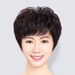 Middle-Aged and Elderly Short Hair Wig Texture Perm Curly Hair Set Dropshipping Fashionable Natural Mother Wig Real Hair Wig