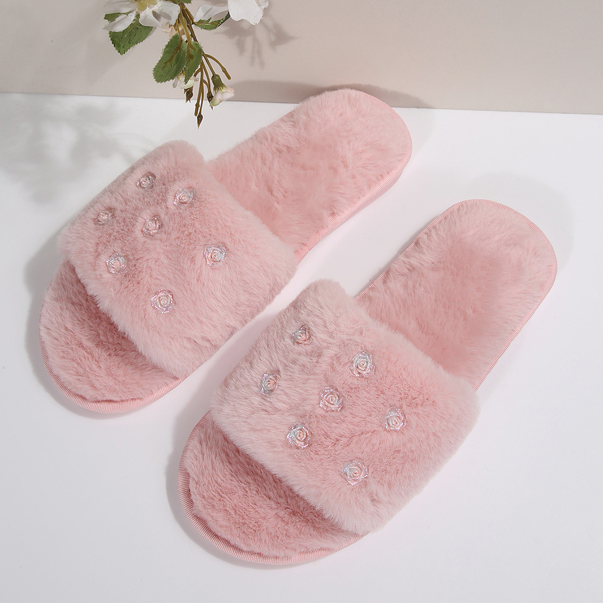 ins una palabra zapatillas de algodón zapatillas de peluche de invierno para mujeres interior y exterior rosa zapatillas de lana
