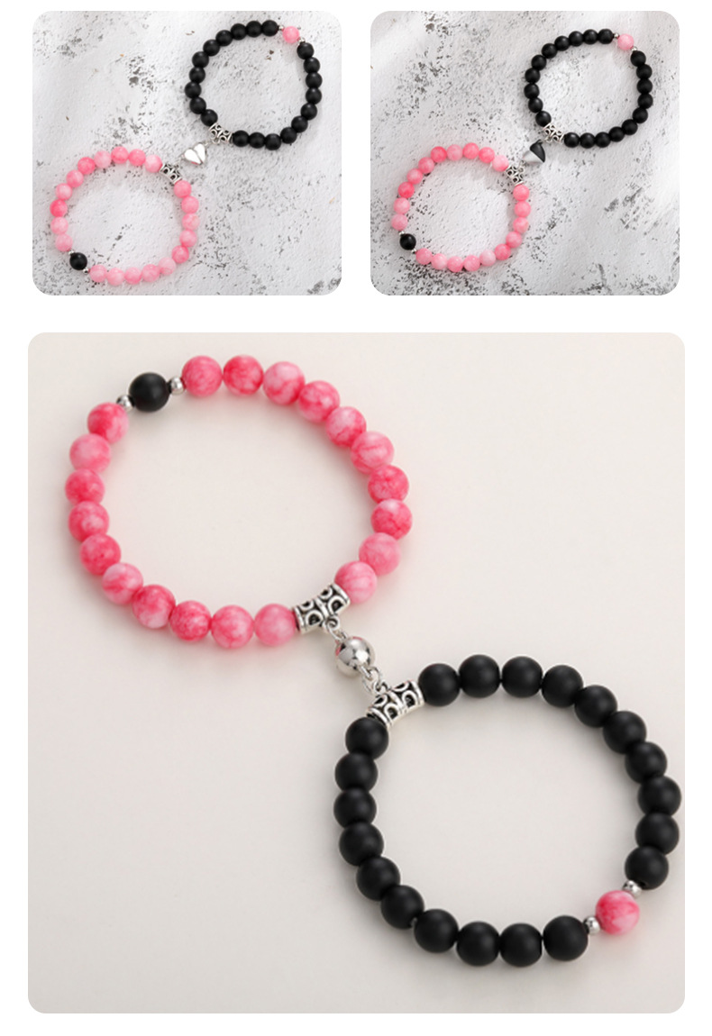 Fashion Heart Shape Agate Beaded Bracelets 1 Set