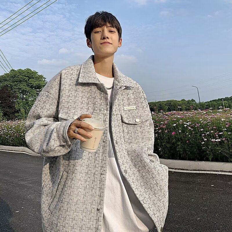 High-end sense of small style shirt coat men's spring and autumn 2025 new casual tweed woven shirt jacket