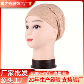 跨境批发运动高弹力发带头箍帽子缎面韩版头带包头巾网格纯色头套