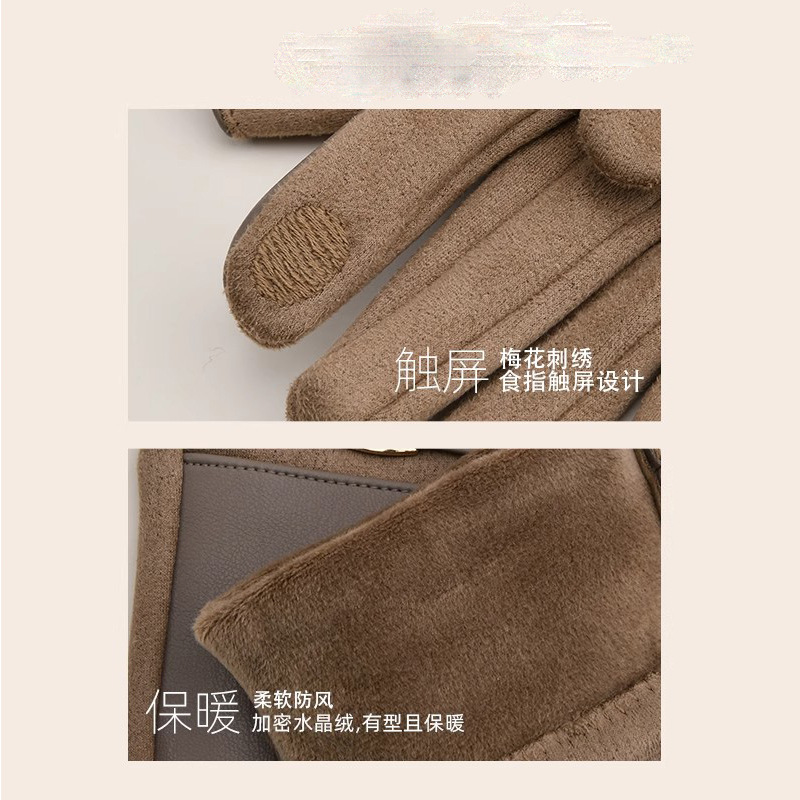 2025新款皮手套女冬季保暖加绒加厚触屏冬天开车分指手套跨境|undefined