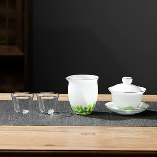 2026高端人工吹制彩点玻璃功夫茶具套装家用高档泡茶三才盖碗茶杯