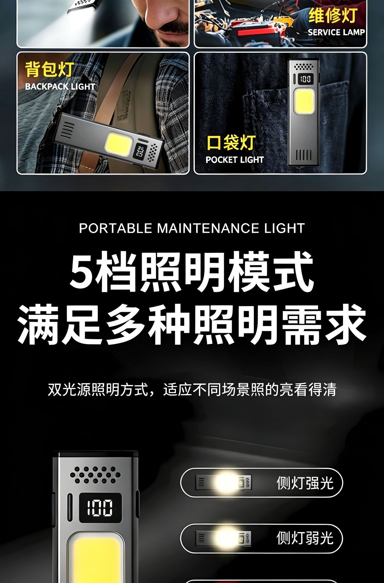 New ultra-lightweight EDC work light, strong light outdoor magnetic portable inspection light, multifunctional mini LED flashlight