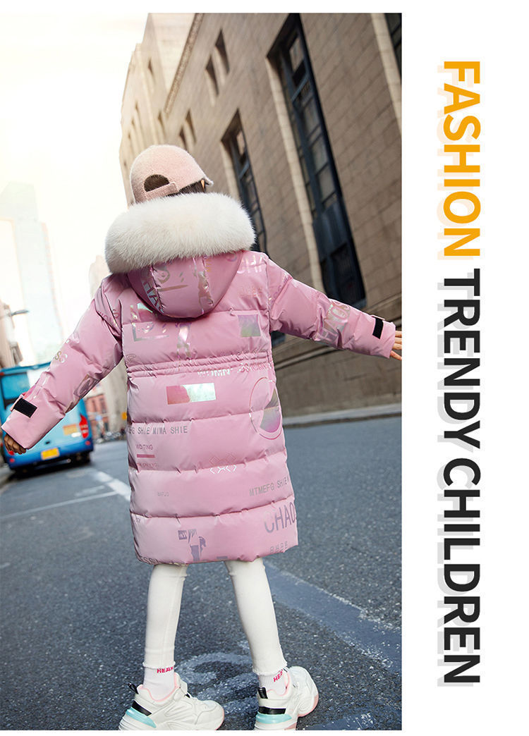 New Style Girls' Cotton Padded Jacket Children's Winter Hooded Jacket Internet Celebrity Big Children's Winter Cotton Padded Jacket Mid Length_voghion.com
