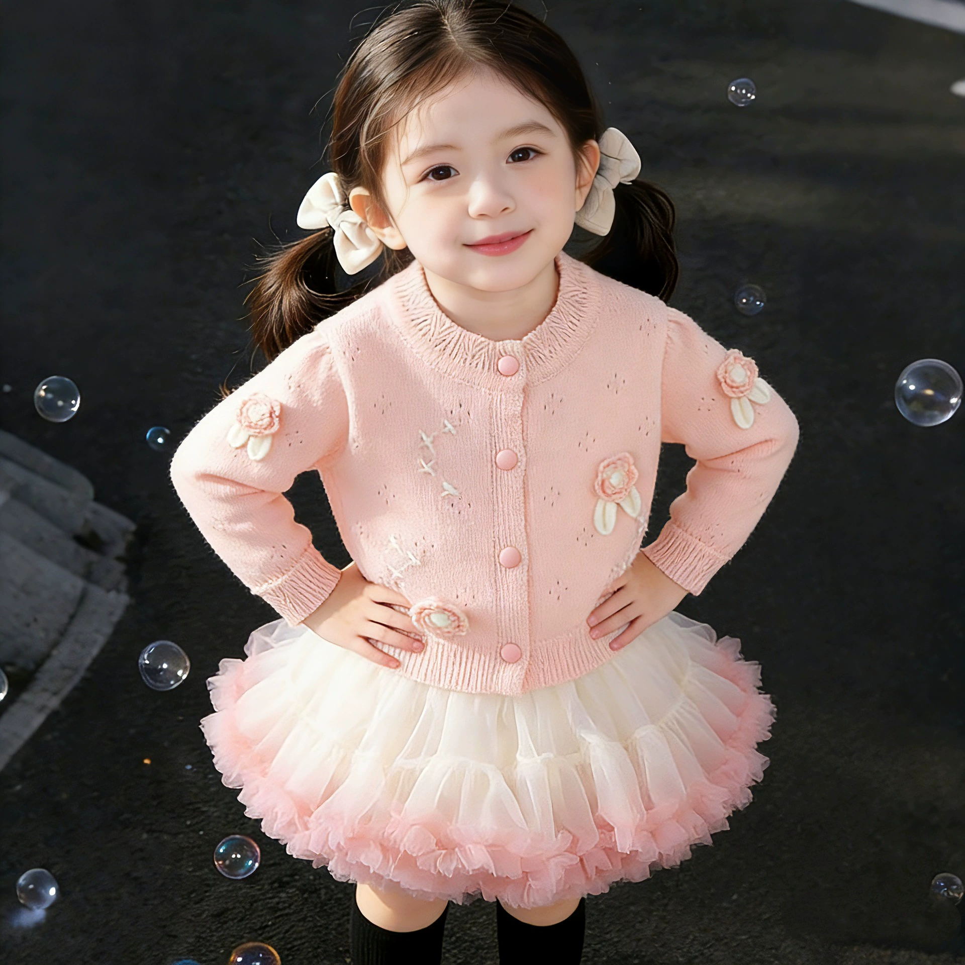 Корейская версия детской одежды 2024 весенняя новая модель девушки иностранный черный вязаный свитер детский свитер кардиган куртка