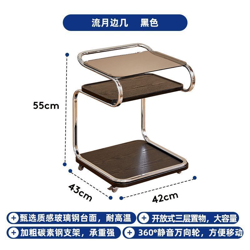 家用边几小推车带轮客厅中古风沙发茶几角几北欧可移动餐车置物架|undefined