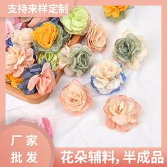 香港風レトロ立体布芸花diyアクセサリーシフォン二色焼辺山茶花ガーゼアクセサリー