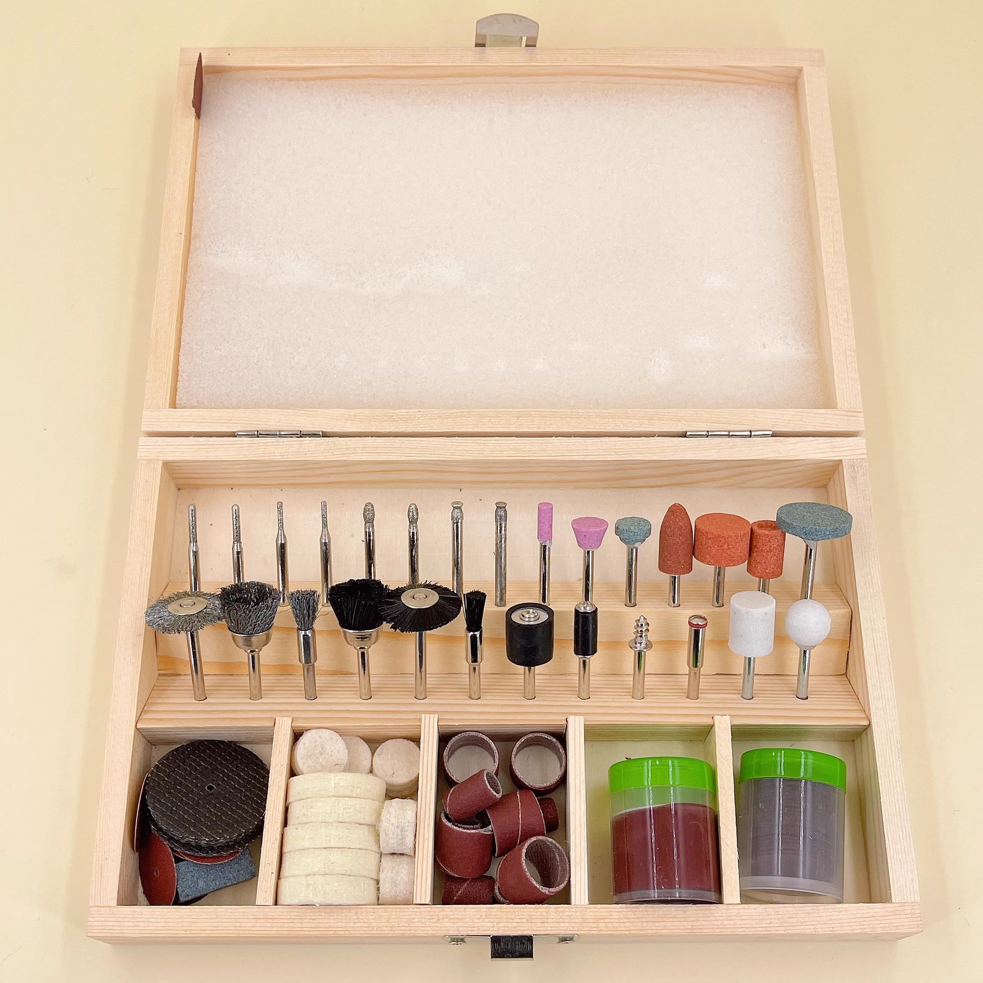 修表工具 打磨头木盒套装100PCs 手表抛光雕刻头 砂轮电磨配件
