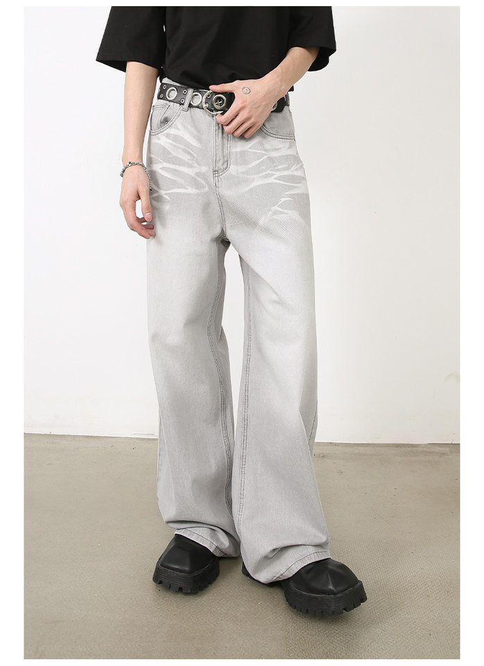 Quần jeans nam ống đứng rộng cạp vừa phong cách Hàn, vải denim râu mèo — Xanh lam nhạt, Xám nhạt chi tiết 8
