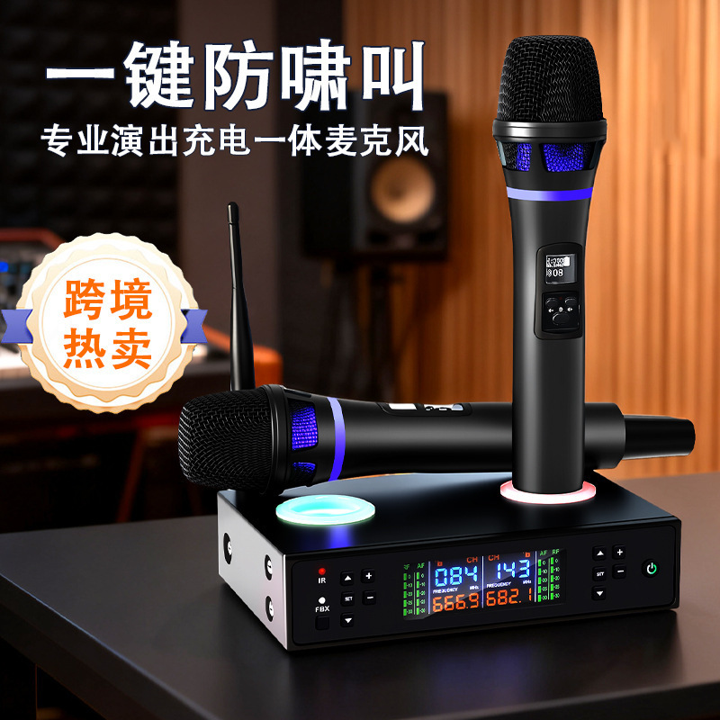 Langsheng factory wholesale professional wireless microphone rechargeable integrated receiver anti-howling performance home microphone